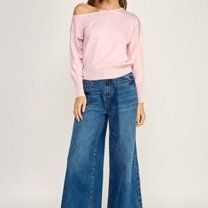 Out And About Off Shoulder Sweater in Pink