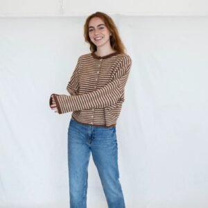 Hug Me Cardigan in Striped Brown